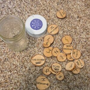 Wooden Rune Set with Glass Jar